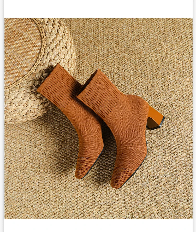 Women's Boots 2025 New Fashion Pointed Soft Knitted Casual Comfortable Shoes (heel height 4.5cm, )