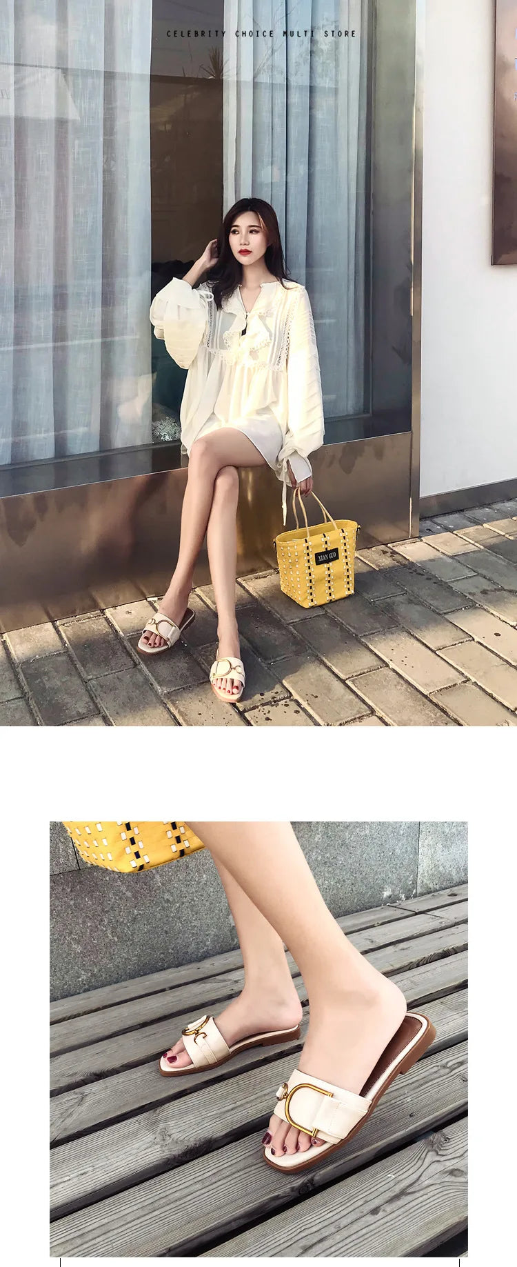 Women's Flat Slippers Summer Leather Square Toe Women Flats Flip Flops Designer Ladies Slides Sandals Women Shoes Luxury Sandals