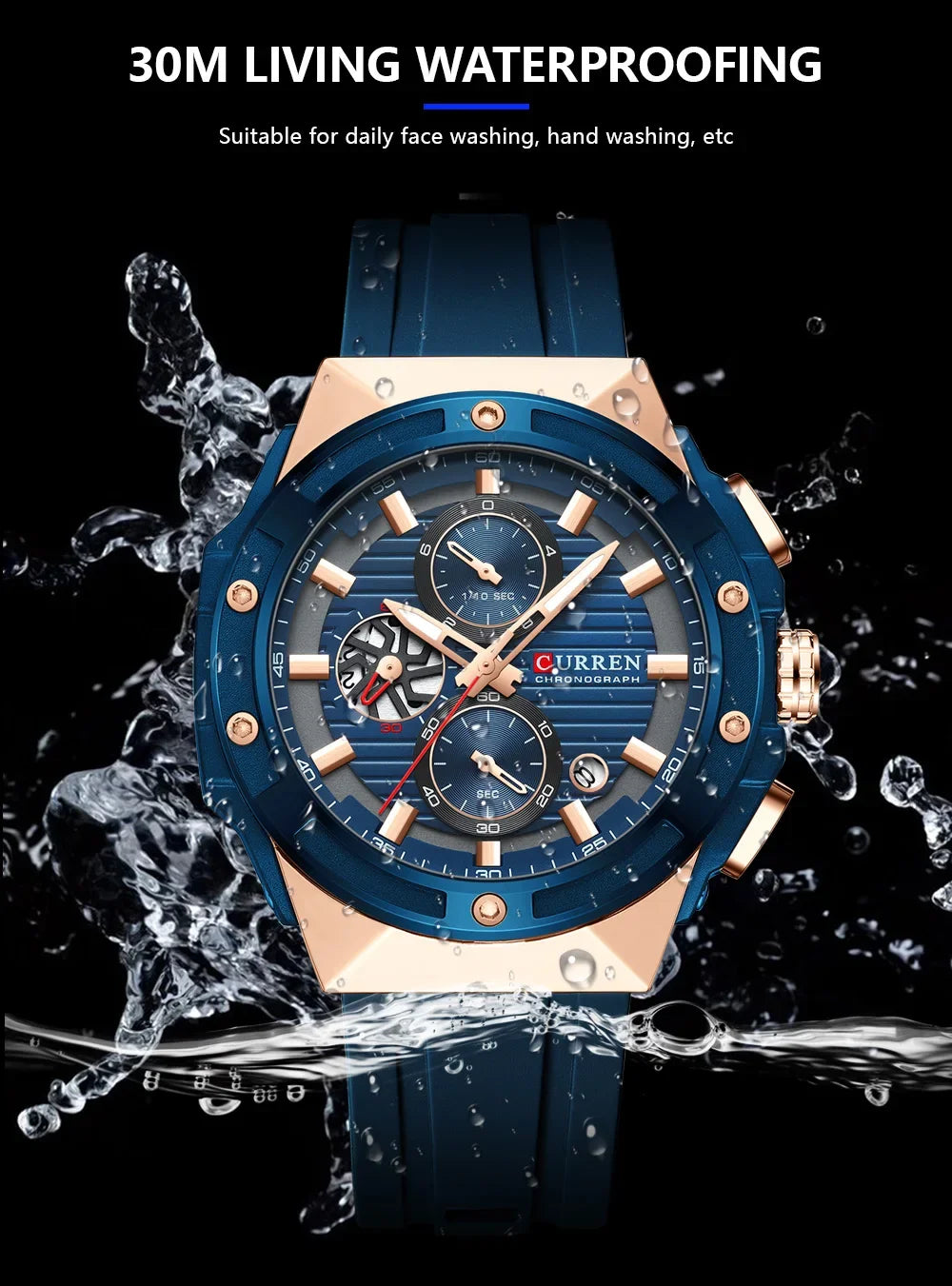 CURREN Sporty Men's Watch with Chronograph & Luminous Hands - Silicone Strap Quartz Wristwatch for Man Auto Date Business Casual