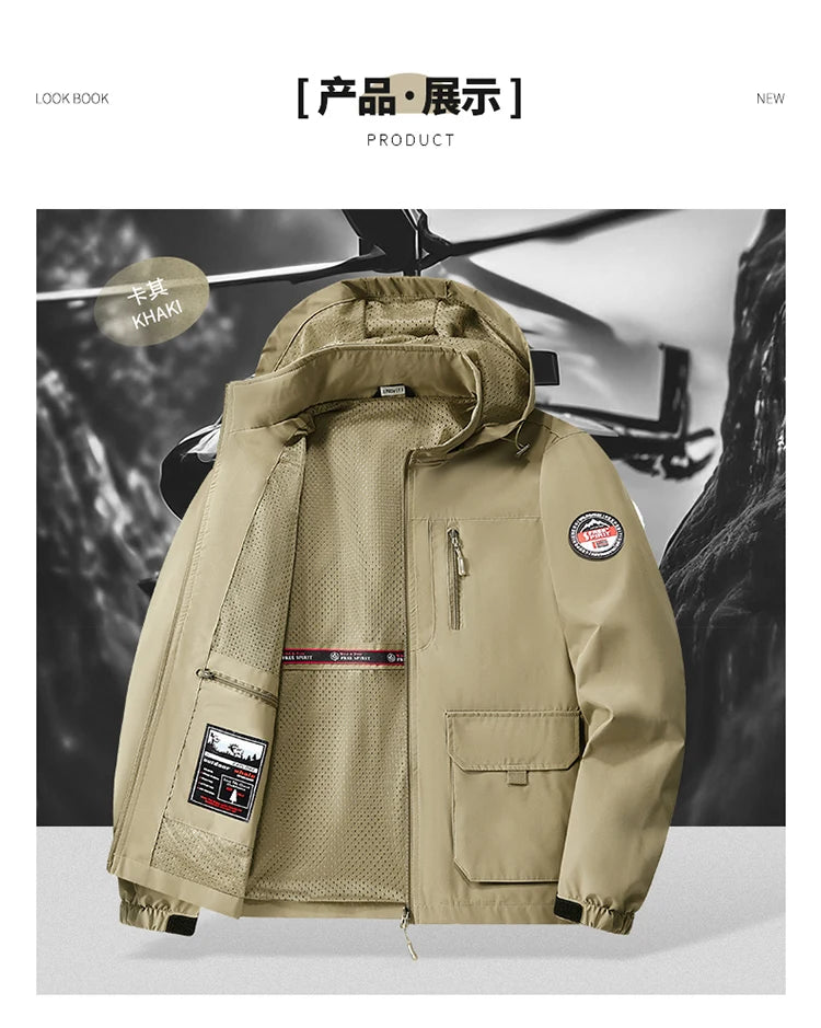 Jacket Mens Spring autumn New men jacket printing hooded Jackets casual coat Men's business coats Size M-7XL 8XL Hat detachable