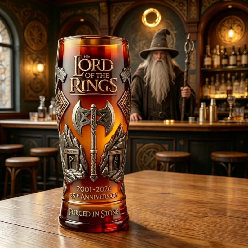 Lord of The Rings 25th Anniversary Glass Cup Gimli Axe Print Drinking Mug