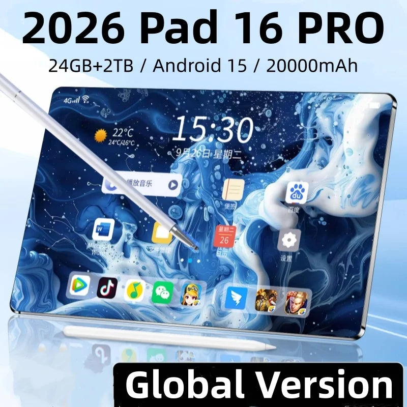 2026 Pad 16 Pro 12 inch Tablet Android 16 GPS WIFI 24GB 2TB 20000mAh 5G Dual Card Snapdragon 8gen3 10 Core Original Android Tab