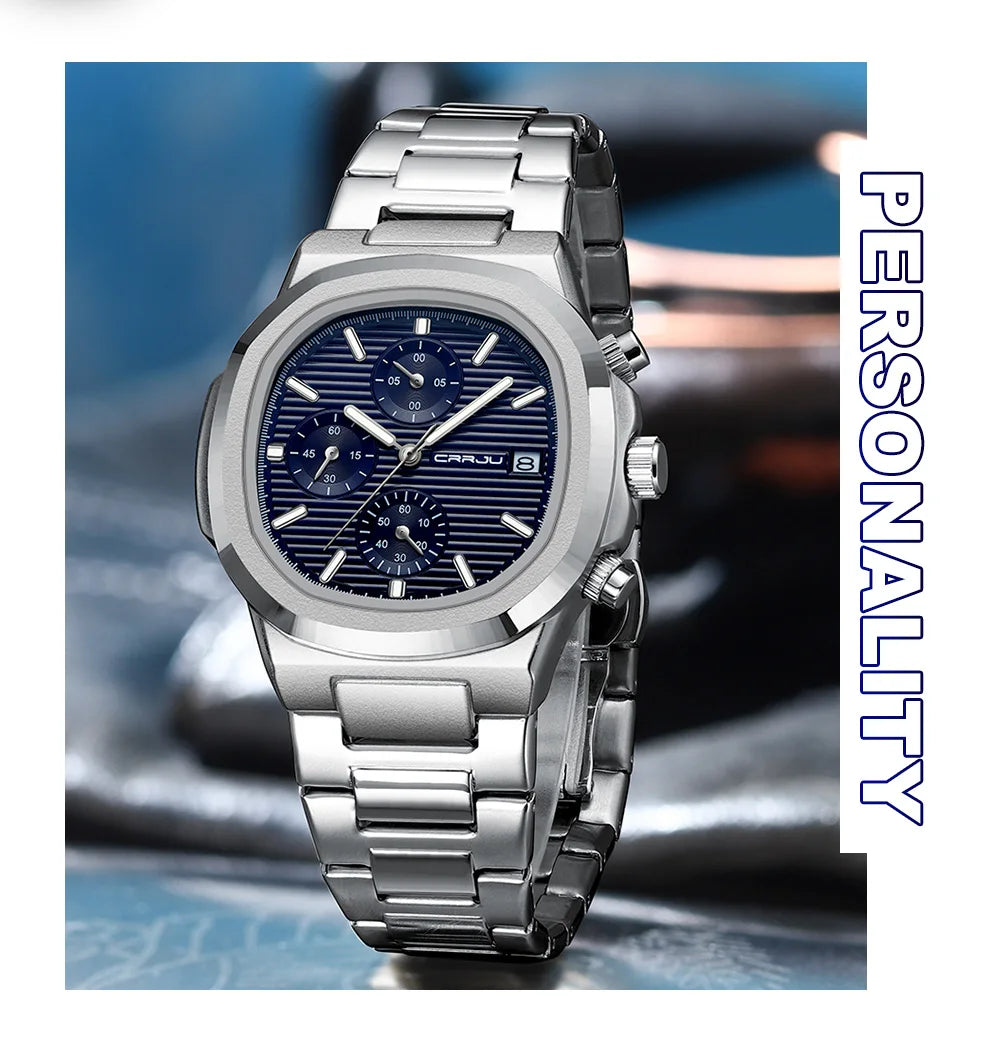 CRRJU Luxury Man Watch Business Waterproof Male Clock Luminous Date Stainless Steel Square Quartz Men Watch reloj hombre 2024