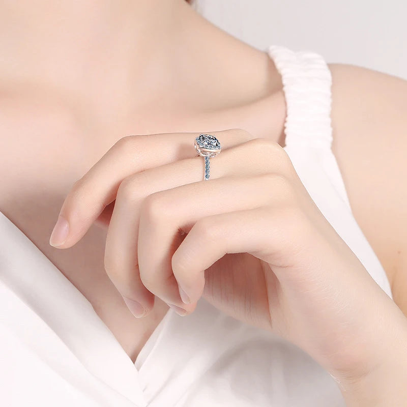 NeeTim D Color Moissanite Ring 925 Sterling Silver with White Gold Plated Lab Diamond Rings for Women Wedding Band Jewelry Gifts