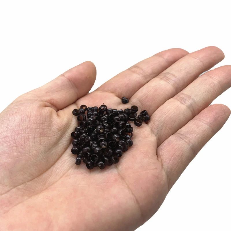1000Pcs Multipurpose 4.0mm Non-Silicone Nano Lined Beads Copper Nano Rings for Hair Tinsel Feather Extensions Black/Brown/Beige