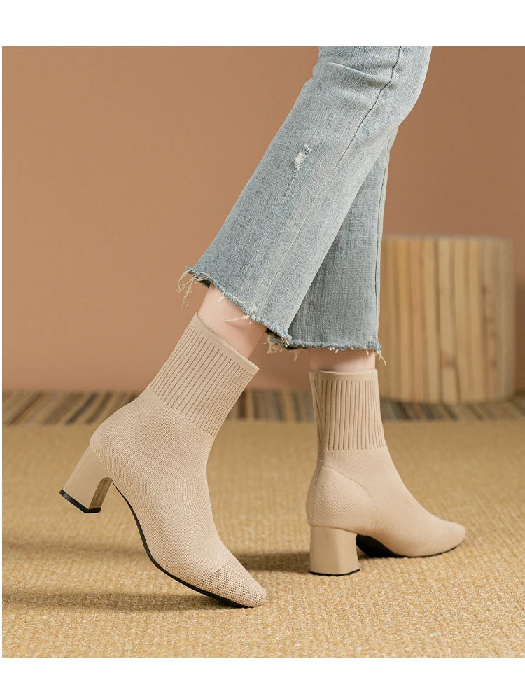 Women's Boots 2025 New Fashion Pointed Soft Knitted Casual Comfortable Shoes (heel height 4.5cm, )