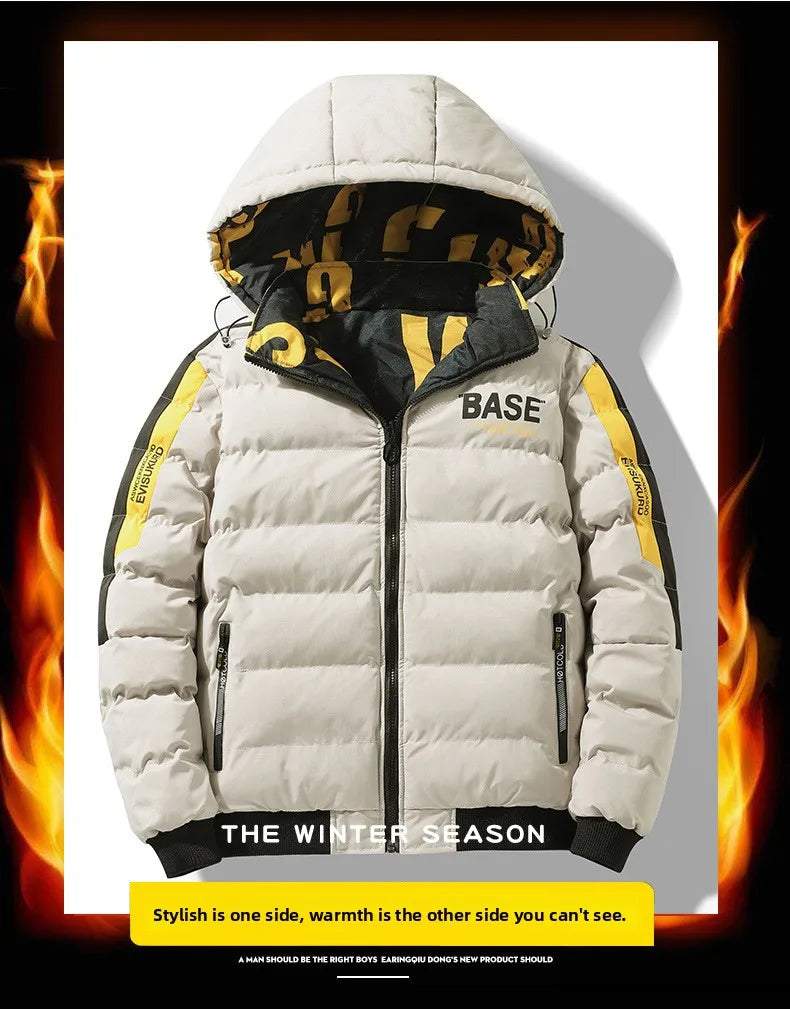 Double-Sided Wear Cotton Jacket for Men Youth Winter Warm Outerwear Hooded Thickened Rabbit Fur Lining Casual Suit