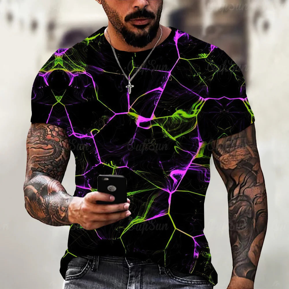 2024 Summer New Men's T-Shirt Casual Lightning Cool 3D Digital Printed T Shirts for Men Short Sleeve Tee Oversized Men Clothing