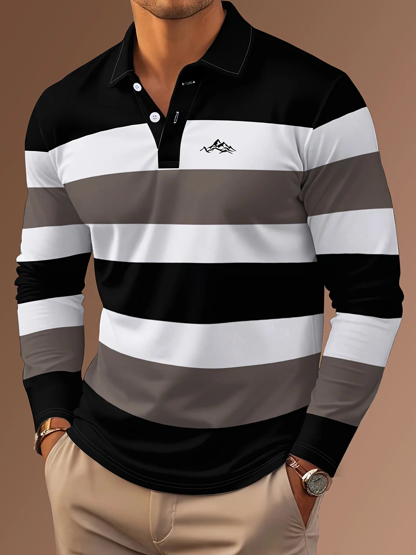 MIG & MIK STYLE™ Signature 3D Print Long Sleeve Polo Shirt