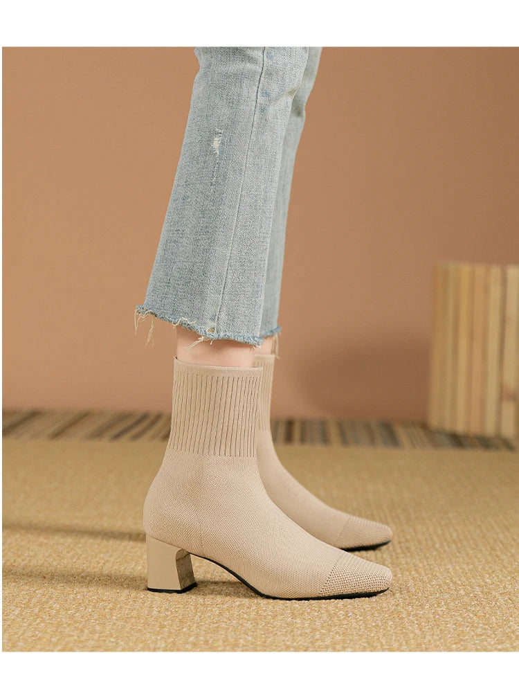 Women's Boots 2025 New Fashion Pointed Soft Knitted Casual Comfortable Shoes (heel height 4.5cm, )