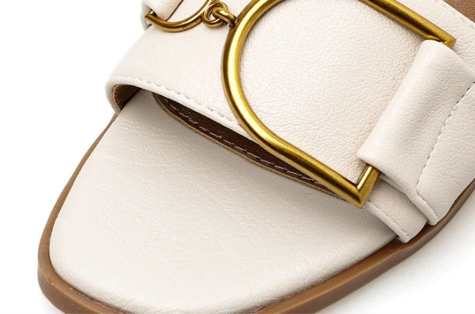 Women's Flat Slippers Summer Leather Square Toe Women Flats Flip Flops Designer Ladies Slides Sandals Women Shoes Luxury Sandals