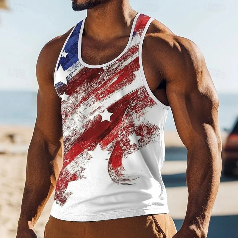3D Printed America Flag Tank Tops For Man Simple Colorful Pattern Tees Summer Casual Vest Oversized Sports Street Tank Top