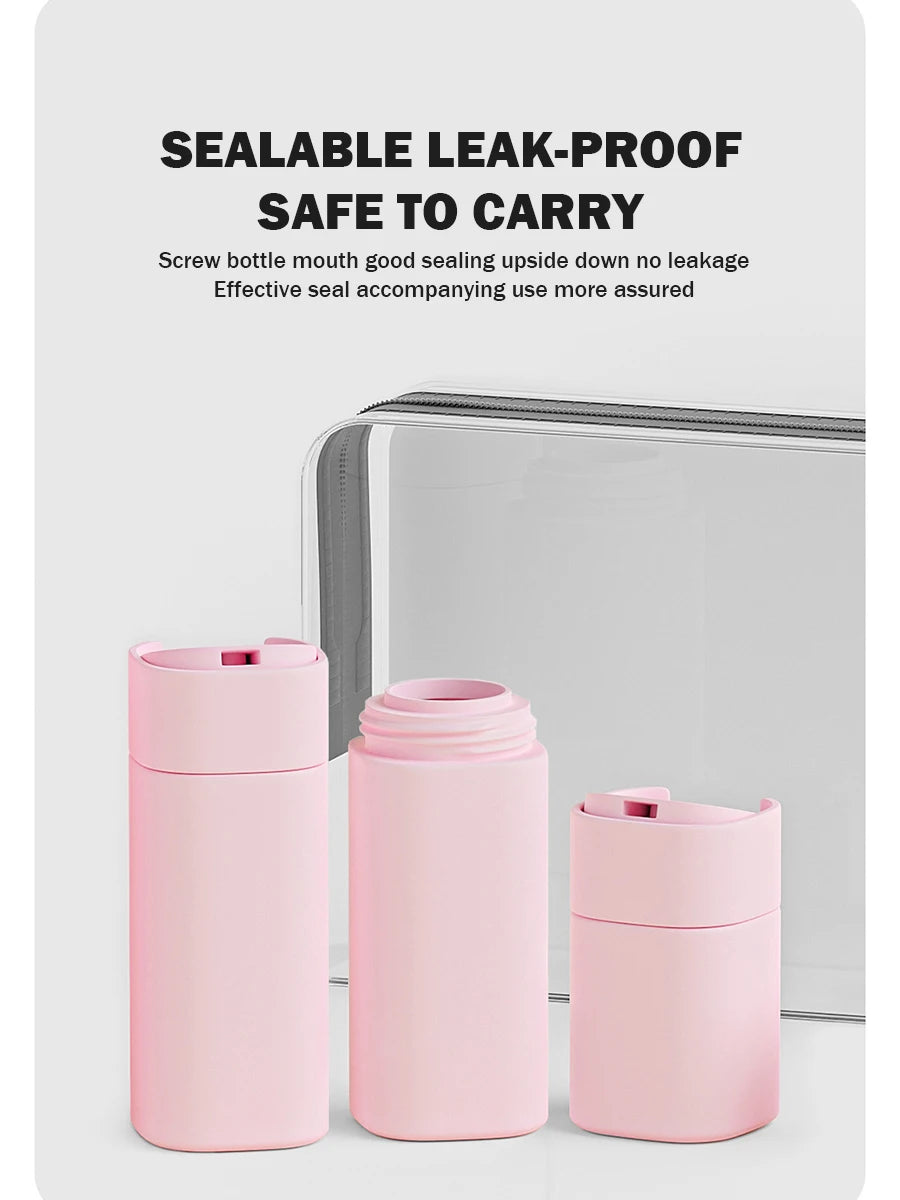 Travel Bottles Leak Proof 4 in 1 Containers for Toiletries Refillable Plastic Bottles with Lid Spray Lotion Shampoo