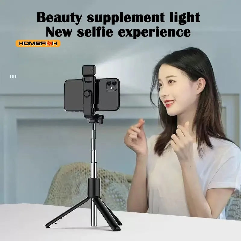 Wireless Bluetooth Selfie Stick Tripod Stand with Fill Light Remote Shutter Tripod