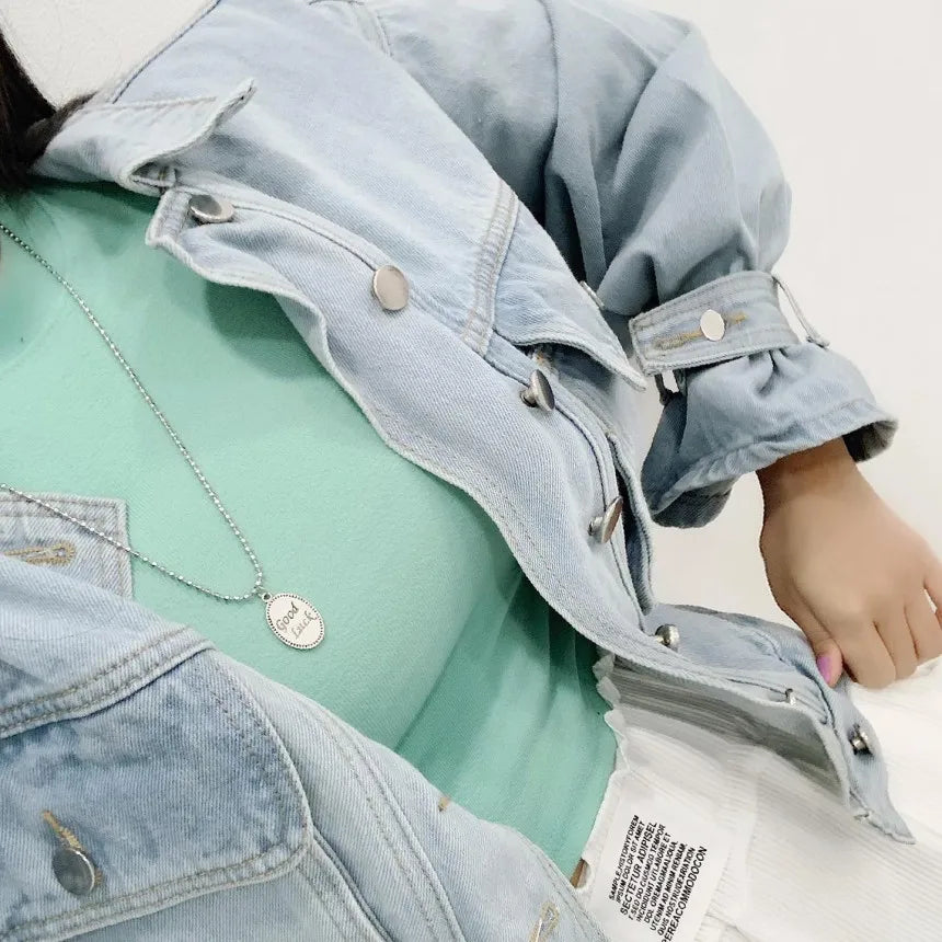 Women Denim Coat Short Jackets Turn Down Collar Full Sleeve Solid Casual Loose Single Breasted Coats Jacket Autumn Winter