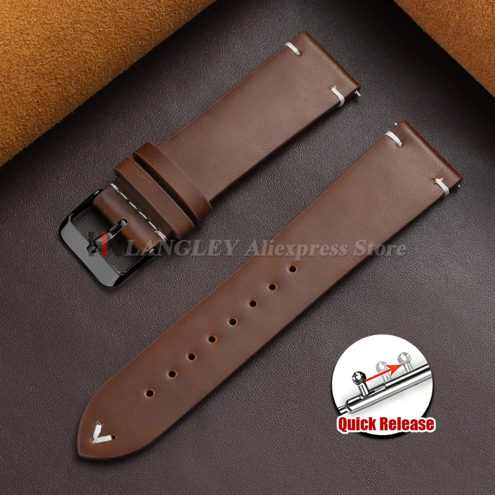 18mm 20mm 22mm Vintage Oil Wax Leather Watch Band Brown Black Cowhide Straps Quick Release Universal Bracelet for Men Wristbands
