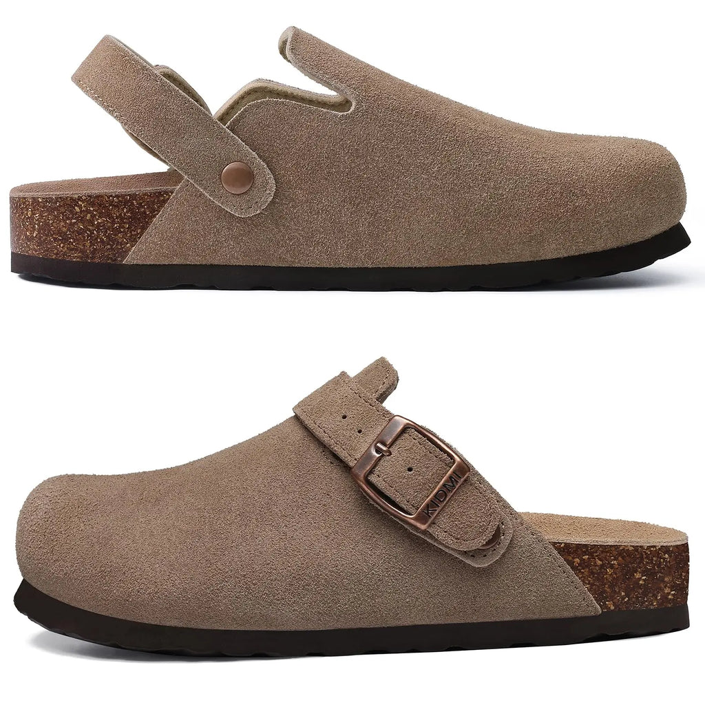 Litfun Suede Women's Clogs with Adjustable Strap Cork Footbed Leather Mules with Arch Support Unisex Outdoor Clogs Potato Shoes