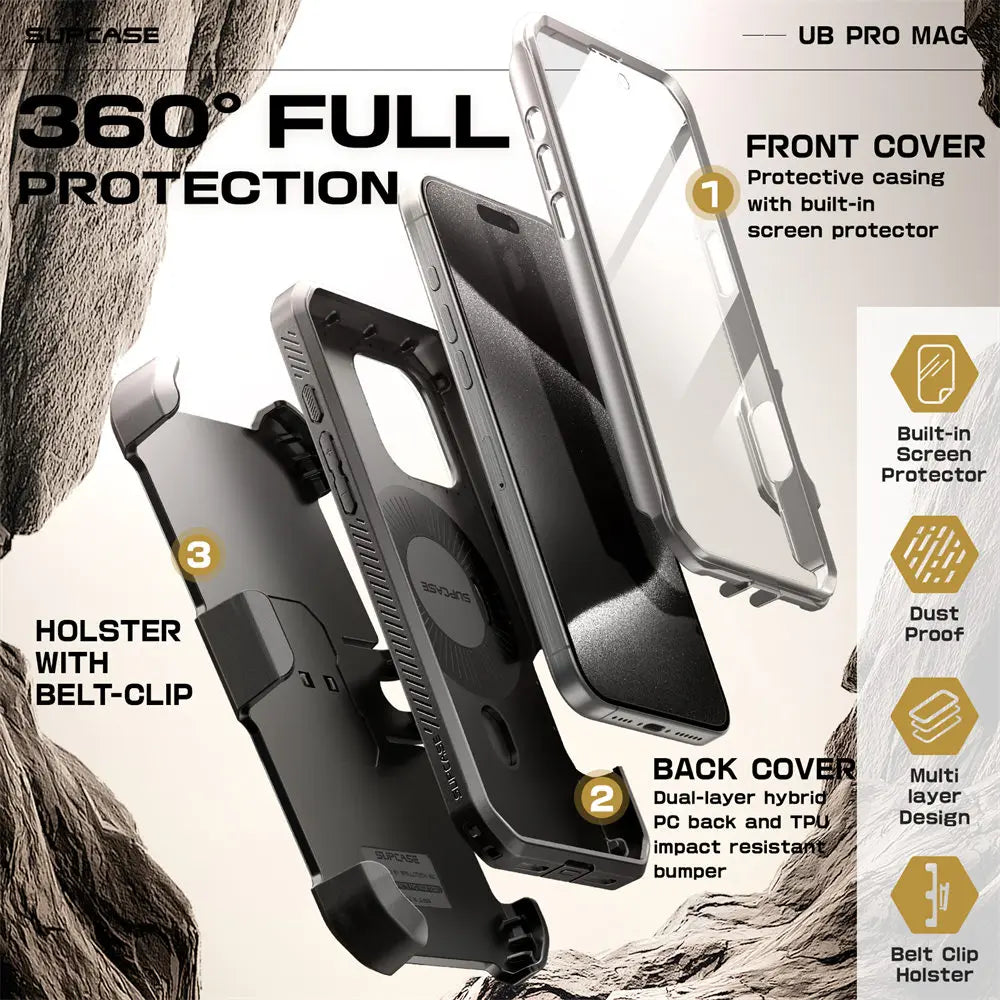 SUPCASE For iPhone 16 Pro Max Case 6.9“ 2024 UB Pro Mag Full Body Rugged Case with Built-in Screen Protector Kickstand Belt-Clip