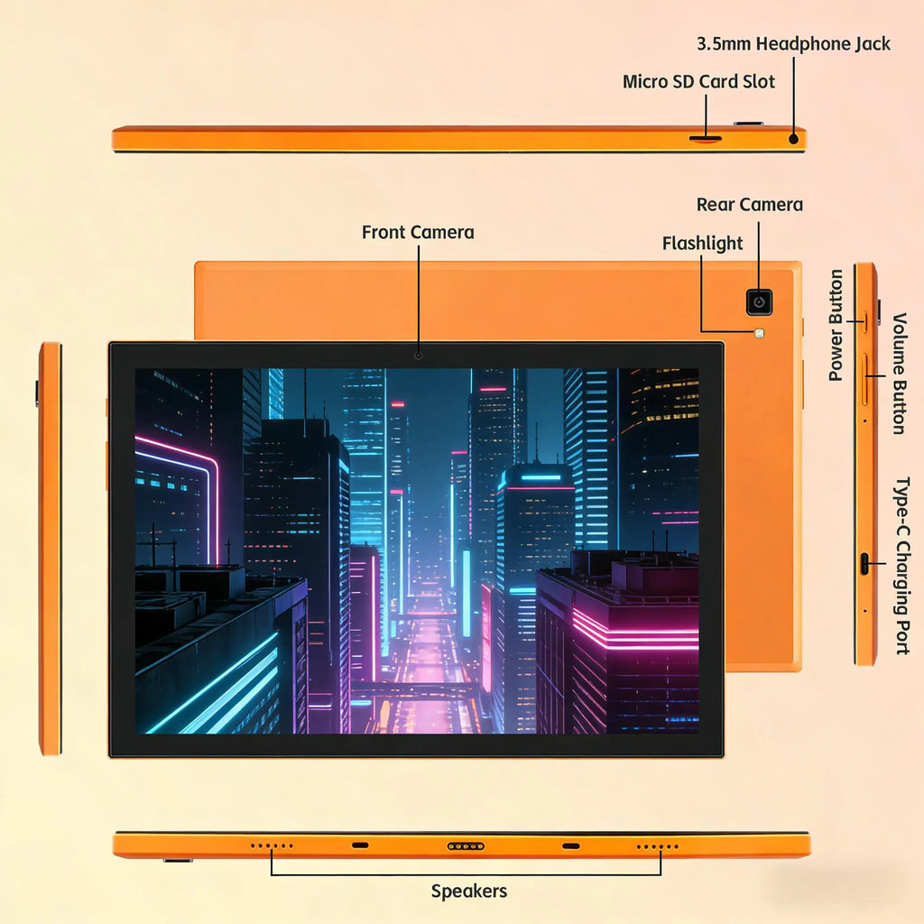 Paitanry 10.1 Tablet Android 15 8GB(4+4GB Expand) RAM 128GB ROM 5000mAh 1280x800 IPS HD Octa Core Dual Speaker WiFi Bluetooth SD
