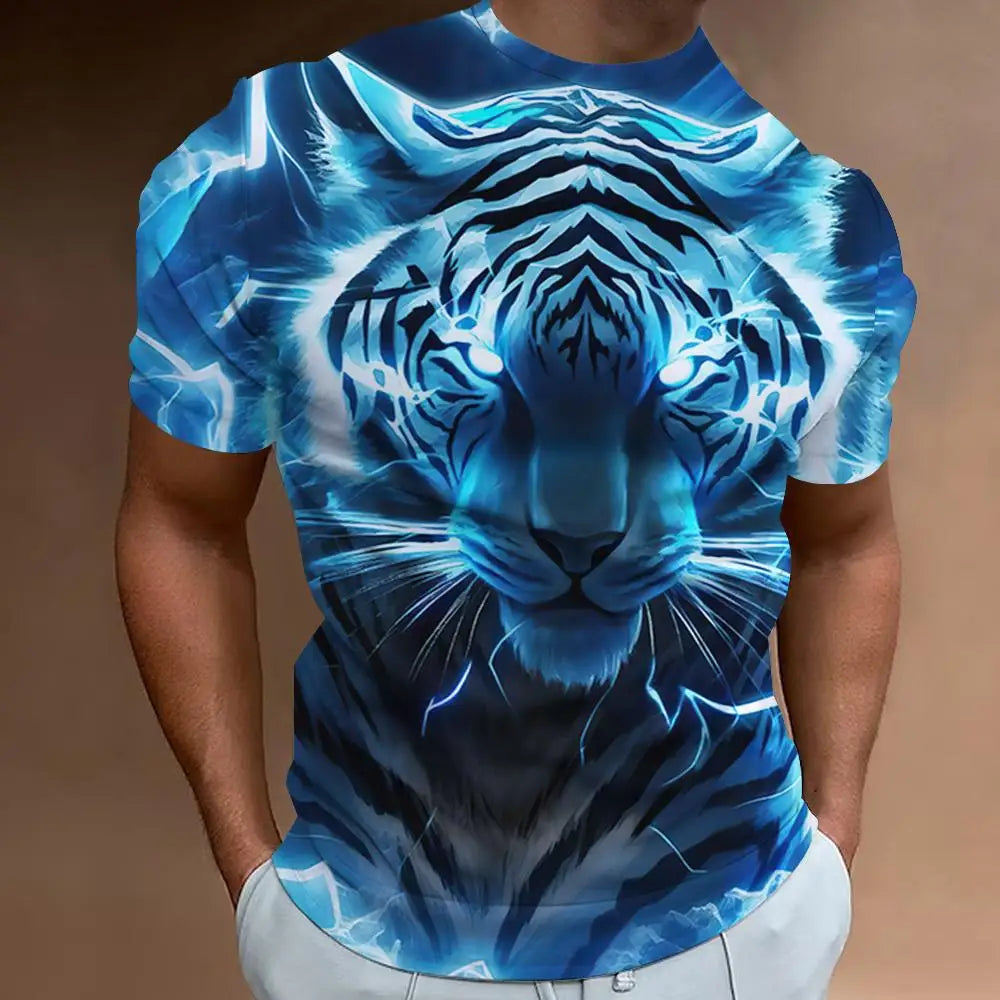 New Tiger Men's T-shirt 3D Printing Animal Pattern Short Sleeve Men's Apparel Summer Fashion T-shirt Fashion Round Neck Top