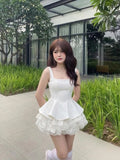 French Coquette Bow Mini Dress – Luxury Lace Sleeveless Puffy Party Dress for Women