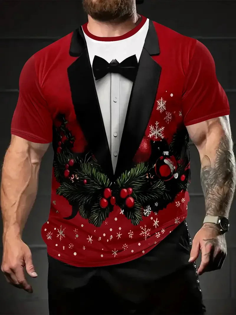 Men's 3D All-Over Print Christmas T-Shirt Xmas Festive New Year's Funny Santa Claus Graphic Short Sleeve Tshirt For Men Clothes