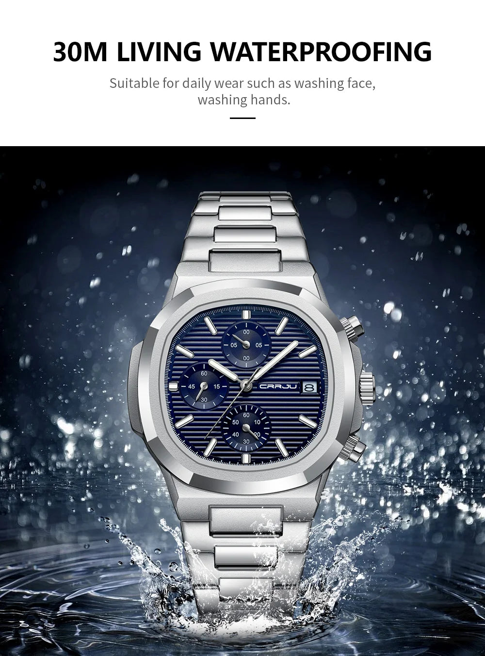 CRRJU Luxury Man Watch Business Waterproof Male Clock Luminous Date Stainless Steel Square Quartz Men Watch reloj hombre 2024