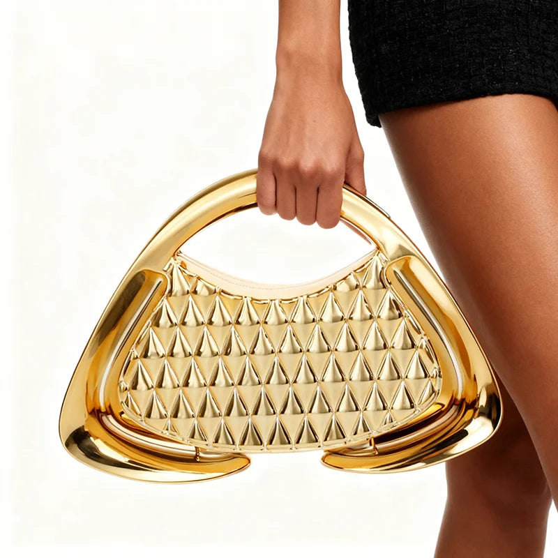 Glamour Chain Acrylic Clutch – Luxury Metallic Crossbody Evening Bag for Women