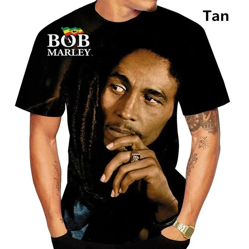 Bob Marley Men's Fashion Trends for Summer 2025:3D Printed T-shirts, Reggae Hip-hop Casual Short-sleeved Printed Casual T-shirts