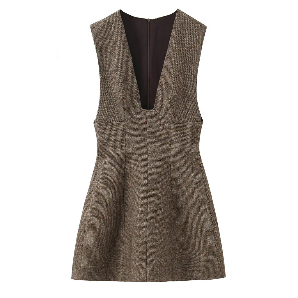 YENKYE High Quality Women Sexy V Neck Sleeveless A-line Mini Tank Dresses Chic Lady Elegant Vestidos