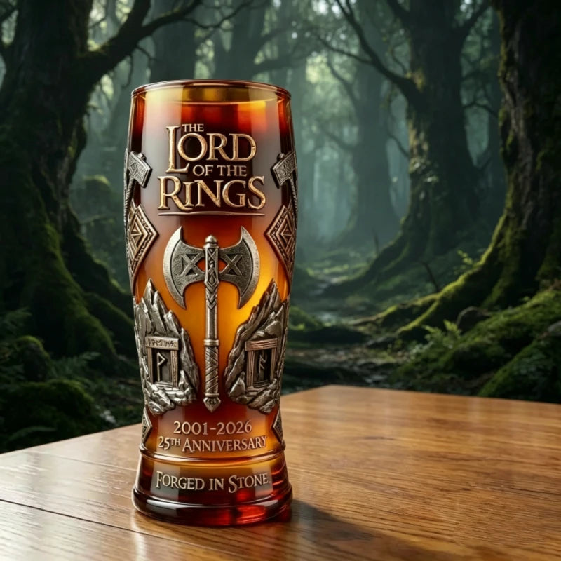 Lord of The Rings 25th Anniversary Glass Cup Gimli Axe Print Drinking Mug