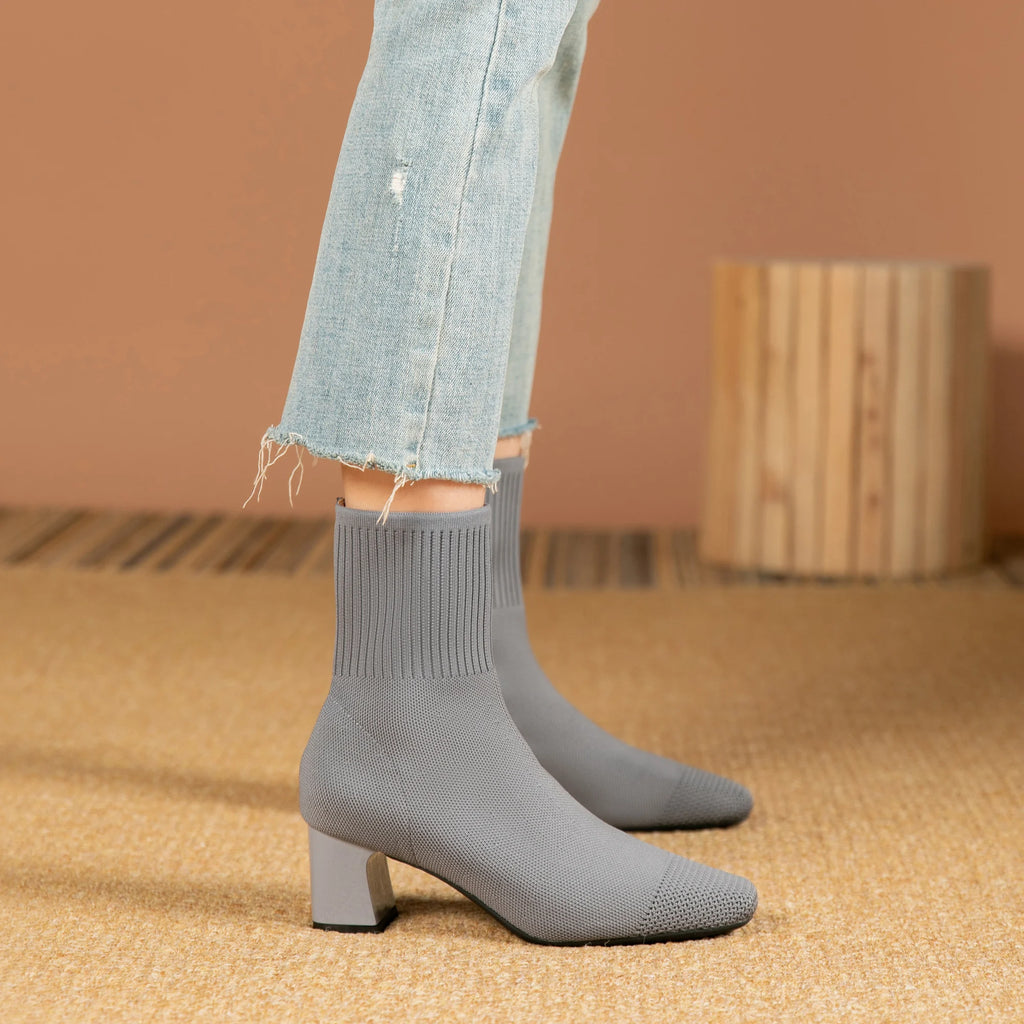 Women's Boots 2025 New Fashion Pointed Soft Knitted Casual Comfortable Shoes (heel height 4.5cm, )