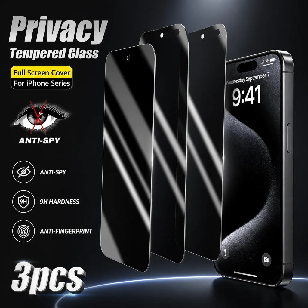 3PCS Privacy Screen Protector For iPhone 17 16 15 14 Pro Max 17e 16e, Tempered Glass For iPhone 13 12 11 Pro 15 14 Plus