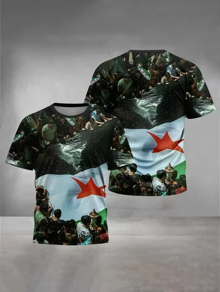 New Syria Flag Graphic Men's T-shirt Casual Short Sleeved Tees Men Sports Football Jersey Tshirt Summer Daily Camiseta Hombre