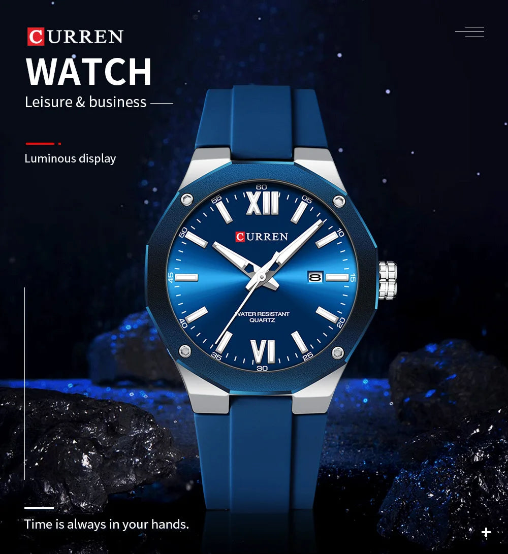 CURREN Simple Luxury Men's Watches New Business Quartz Wristwatch with Silicone Strap Luminous Hands Waterproof Clock
