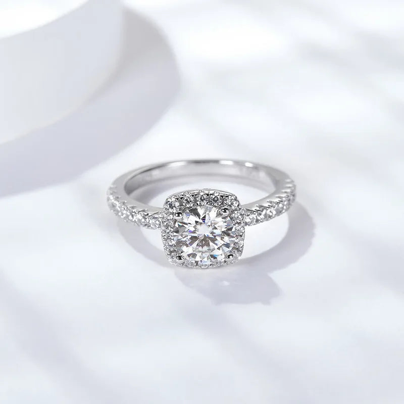 LYEE CYEE 925 sterling silver moissanite women's ring 3-carat D-color wedding ring square bag ring for men and women elegant style engagement wedding ring Valentine's Day gift birthday/holiday jewelry