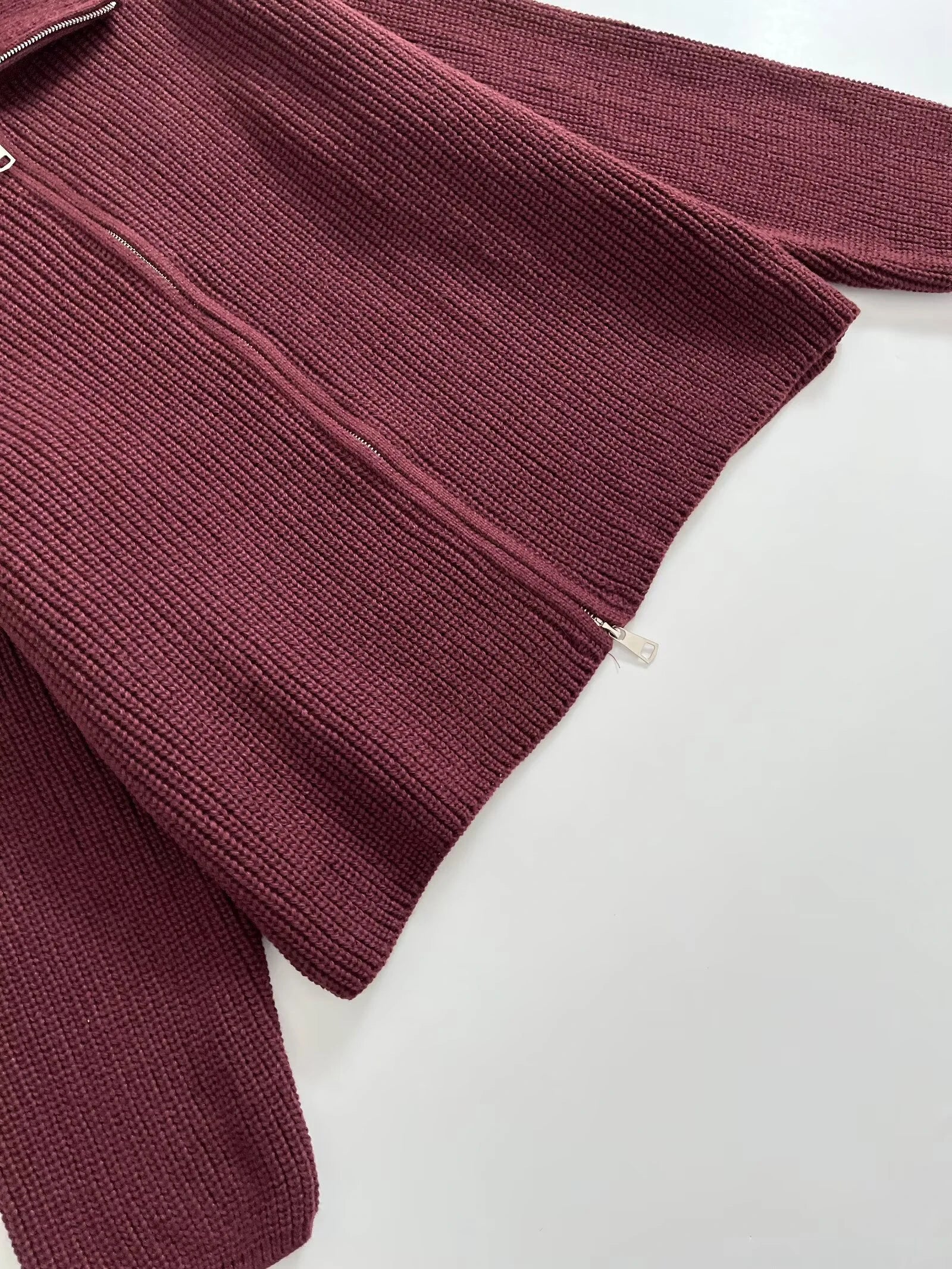 Spring New Arrivals Women's Loose and Lazy Style Sweater Cardigan Flared Lapel Long Sleeve Double Chain Stripe Knit Coat