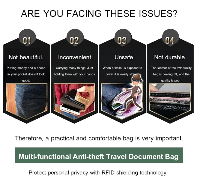 Travel document bag Lightweight multi-functional storage bag Passport holder mobile phone storage Waterproof anti-theft bag