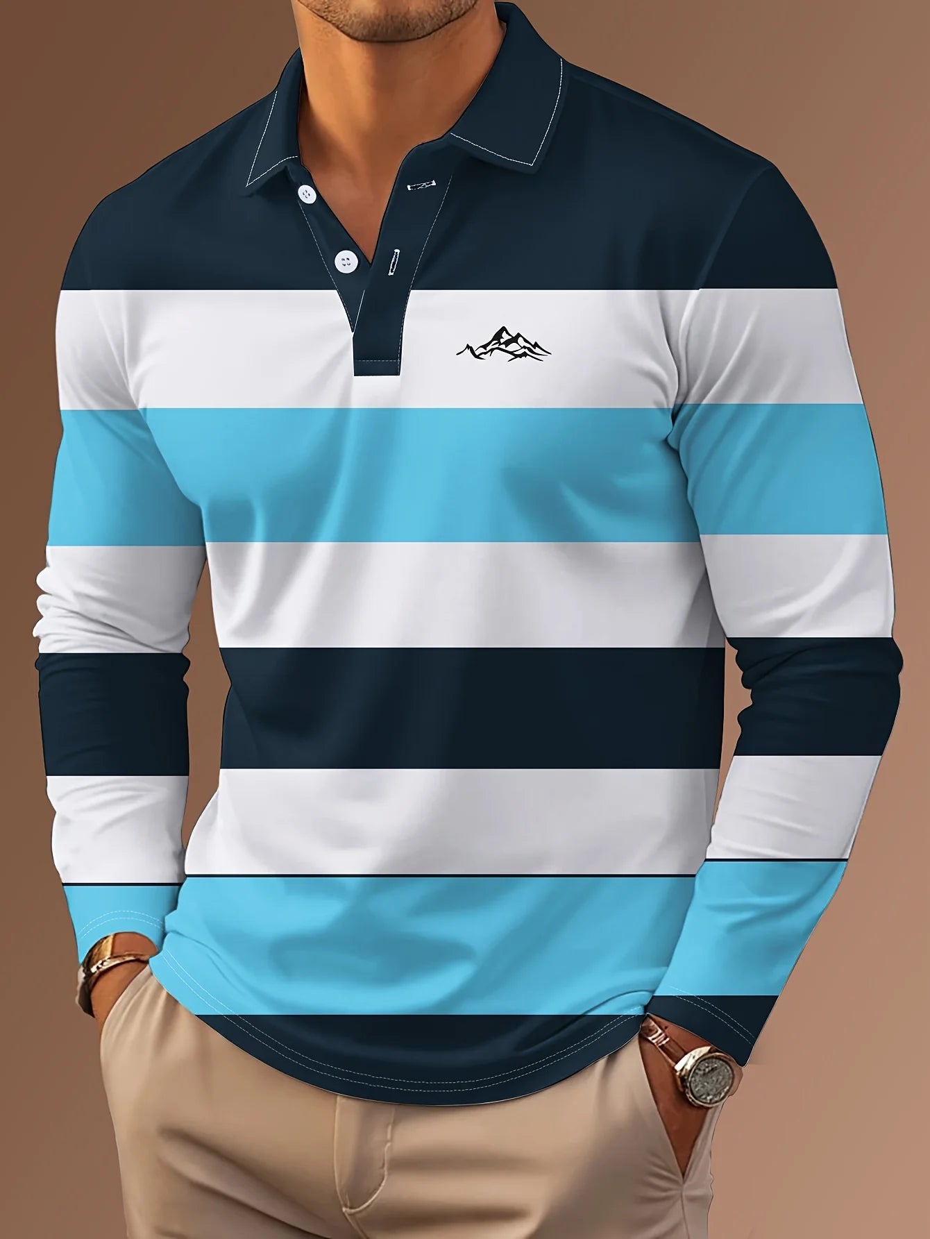 MIG & MIK STYLE™ Signature 3D Print Long Sleeve Polo Shirt