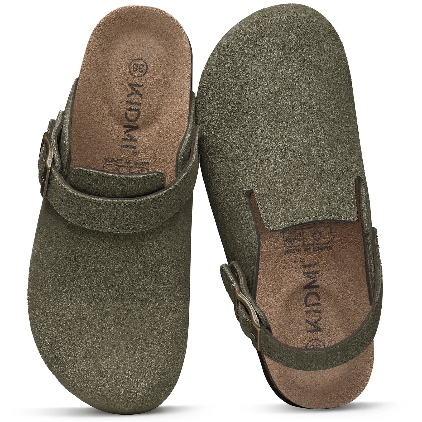 Litfun Suede Women's Clogs with Adjustable Strap Cork Footbed Leather Mules with Arch Support Unisex Outdoor Clogs Potato Shoes