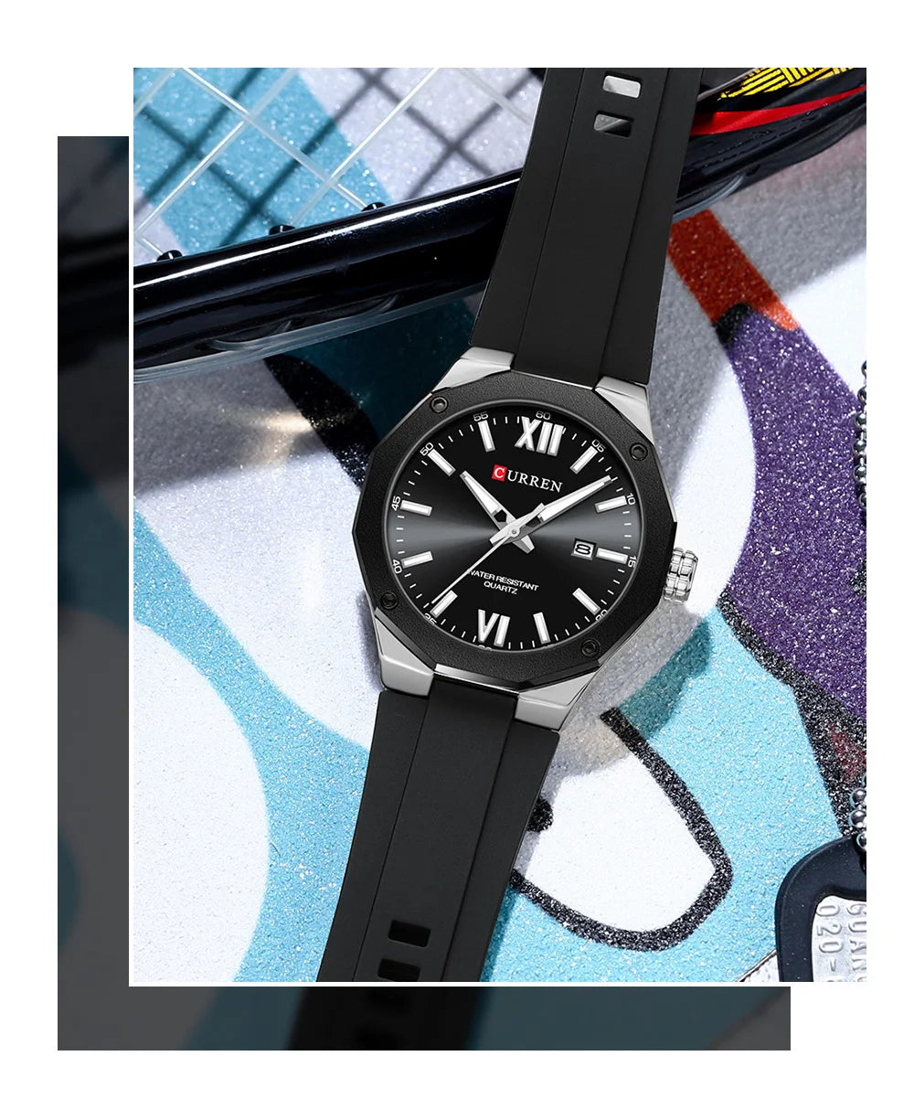 CURREN Simple Luxury Men's Watches New Business Quartz Wristwatch with Silicone Strap Luminous Hands Waterproof Clock