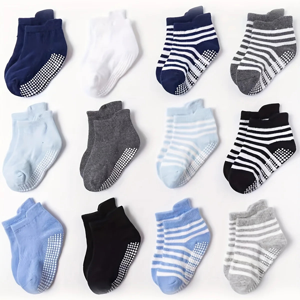 6 pairs of boys and girls' anti slip socks with cute cartoon animal patterns, comfortable and breathable baby floor socks