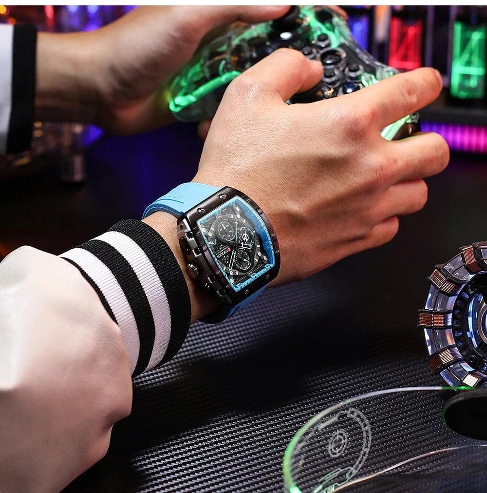 CURREN Fashion Sports Watches with Large Dial Unique RectangularHollow Design Quartz Wristwatches with Chrongraph Auto Date 8442