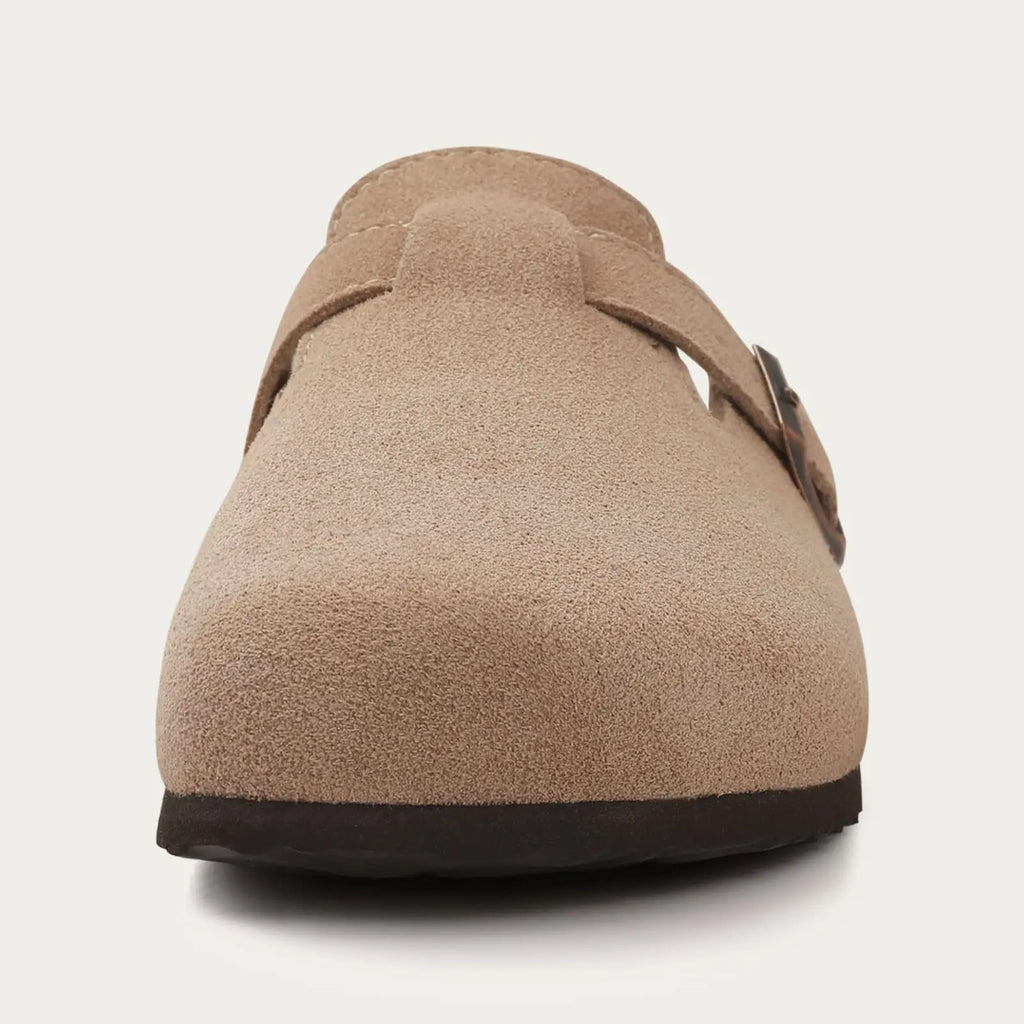 Litfun Suede Women's Clogs with Adjustable Strap Cork Footbed Leather Mules with Arch Support Unisex Outdoor Clogs Potato Shoes