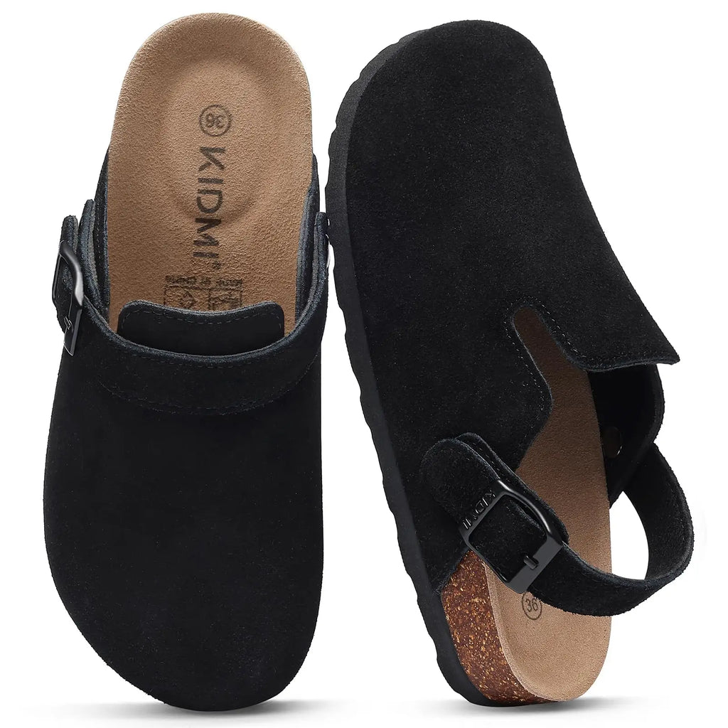Litfun Suede Women's Clogs with Adjustable Strap Cork Footbed Leather Mules with Arch Support Unisex Outdoor Clogs Potato Shoes