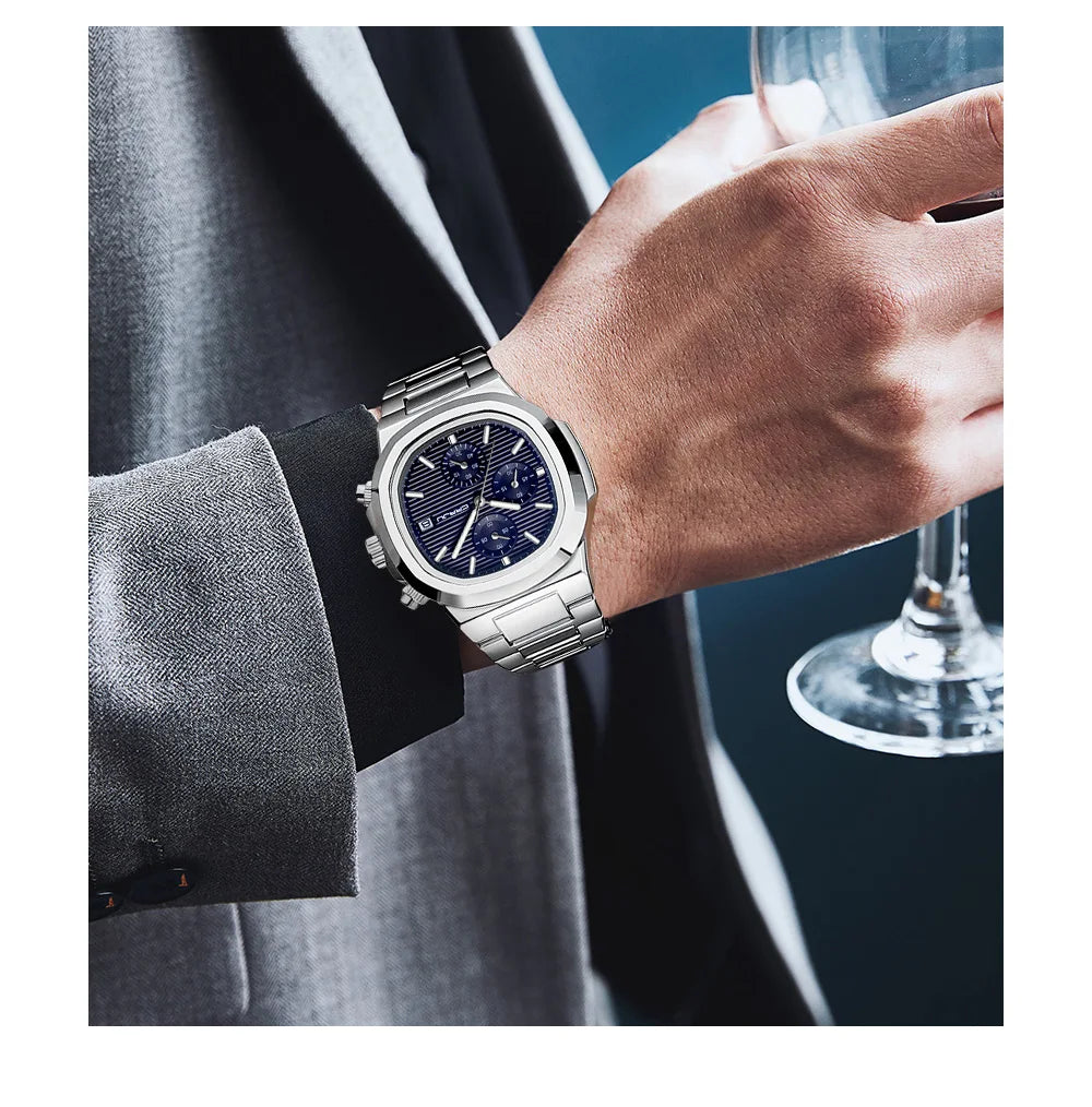 CRRJU Luxury Man Watch Business Waterproof Male Clock Luminous Date Stainless Steel Square Quartz Men Watch reloj hombre 2024