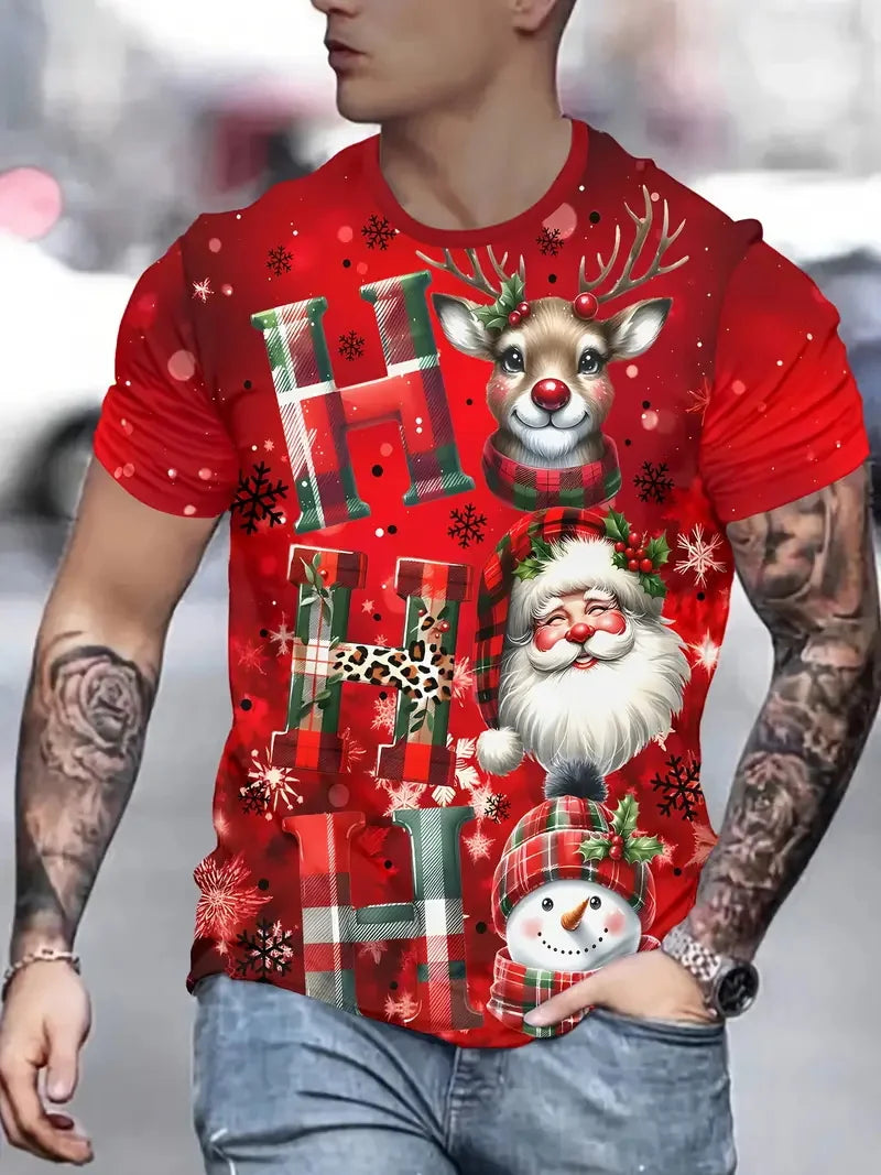 Men's 3D All-Over Print Christmas T-Shirt Xmas Festive New Year's Funny Santa Claus Graphic Short Sleeve Tshirt For Men Clothes