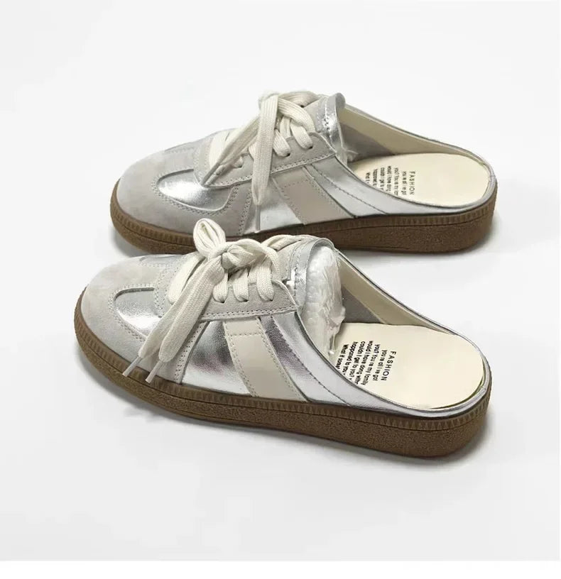 Women Mules Shoes Slip-On Round Toe Loafers Walking Sneakers Lazy  Clogs Platform Summer Slip On Creeper Baotou Half Slippers