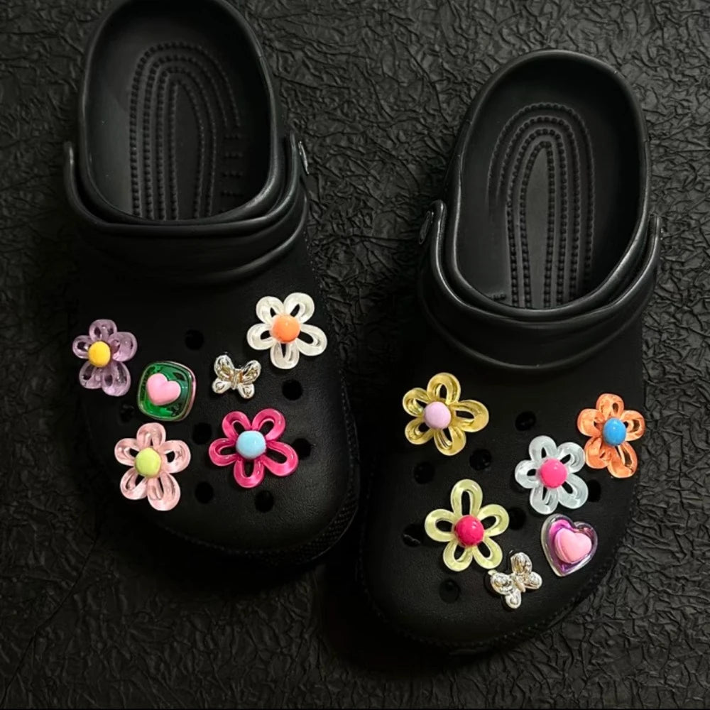 12Pcs Shoes Charms Removable Colorful Flower Shoes Accessories for Girls Summer Shoes DIY Gift