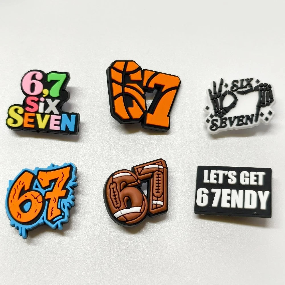 10pcs Set "67" Themed PVC Shoe Charms No. 67 Decor Soft Rubber for Sandals Slippers Bag Book Back-to-School 67 Element Classroom
